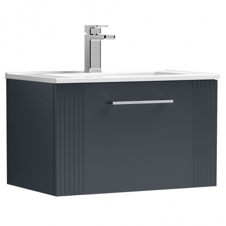 Deco 600mm Wall Hung Single Drawer Vanity Unit with Minimalist Basin - Soft Black