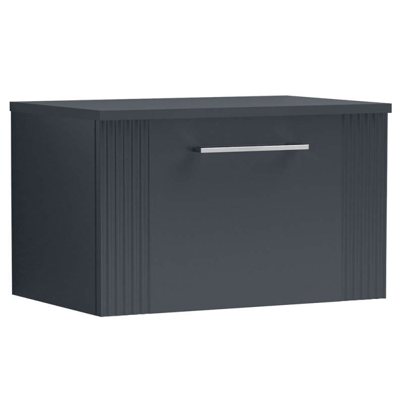 Deco 600mm Wall Hung Single Drawer Vanity Unit with Worktop - Soft Black