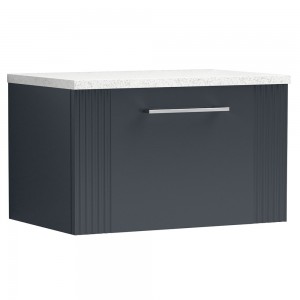 Deco 600mm Wall Hung Single Drawer Vanity Unit with Laminate Top - Soft Black