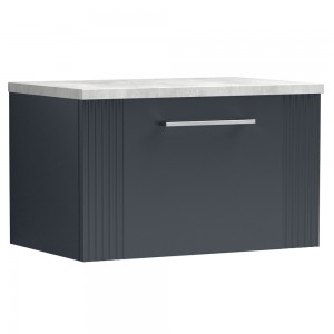 Deco 600mm Wall Hung Single Drawer Vanity Unit with Laminate Top - Soft Black