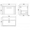 Deco Satin Reed Green 600mm Wall Hung Single Drawer Vanity Unit with Thin-Edge Basin - Technical Drawing