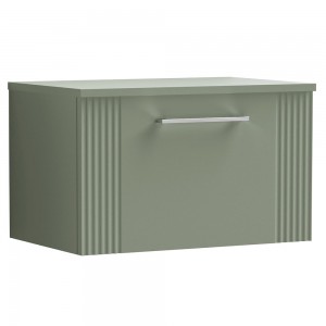 Deco Satin Reed Green 600mm Wall Hung Single Drawer Vanity Unit with Worktop