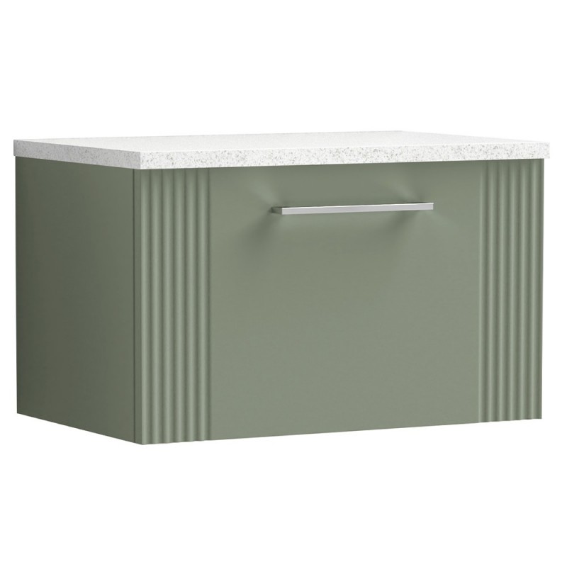 Deco Satin Reed Green 600mm Wall Hung Single Drawer Vanity Unit with Laminate Top