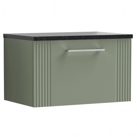 Deco Satin Reed Green 600mm Wall Hung Single Drawer Vanity Unit with Laminate Top