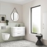 Deco Satin White 600mm Wall Hung 2 Drawer Vanity Unit with Mid-Edge Basin - Insitu