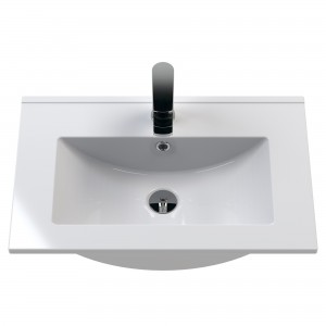"Deco" Satin White 600mm Wall Hung 2 Drawer Vanity Unit with Minimalist Basin