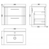 Deco Satin White 600mm Wall Hung 2 Drawer Vanity Unit with Minimalist Basin - Technical Drawing