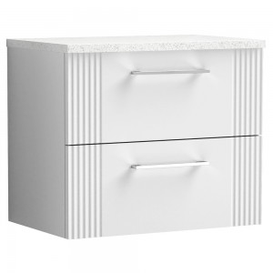 Deco Satin White 600mm Wall Hung 2 Drawer Vanity Unit with Laminate Top