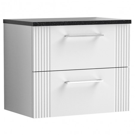 Deco Satin White 600mm Wall Hung 2 Drawer Vanity Unit with Laminate Top