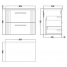 Deco Satin White 600mm Wall Hung 2 Drawer Vanity Unit with Laminate Top - Technical Drawing