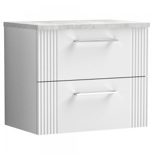 Deco Satin White 600mm Wall Hung 2 Drawer Vanity Unit with Laminate Top