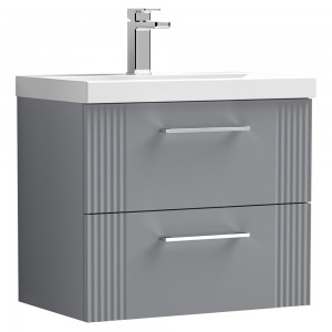 Deco Satin Grey 600mm Wall Hung 2 Drawer Vanity Unit with Mid-Edge Basin
