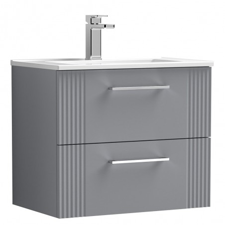 Deco Satin Grey 600mm Wall Hung 2 Drawer Vanity Unit with Minimalist Basin