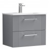 Deco Satin Grey 600mm Wall Hung 2 Drawer Vanity Unit with Minimalist Basin