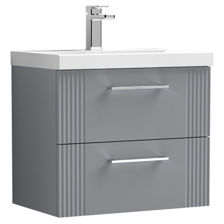 Deco Satin Grey 600mm Wall Hung 2 Drawer Vanity Unit with Thin-Edge Basin