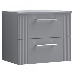 Deco Satin Grey 600mm Wall Hung 2 Drawer Vanity Unit with Worktop