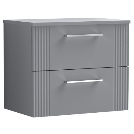 Deco Satin Grey 600mm Wall Hung 2 Drawer Vanity Unit with Worktop
