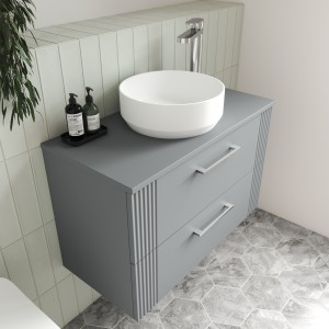 "Deco" Satin Grey 600mm Wall Hung 2 Drawer Vanity Unit with Worktop