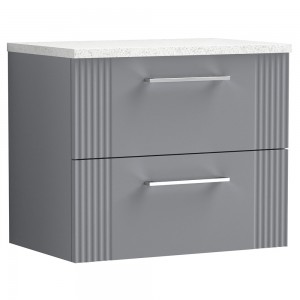 Deco Satin Grey 600mm Wall Hung 2 Drawer Vanity Unit with Laminate Top