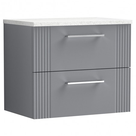 Deco Satin Grey 600mm Wall Hung 2 Drawer Vanity Unit with Laminate Top