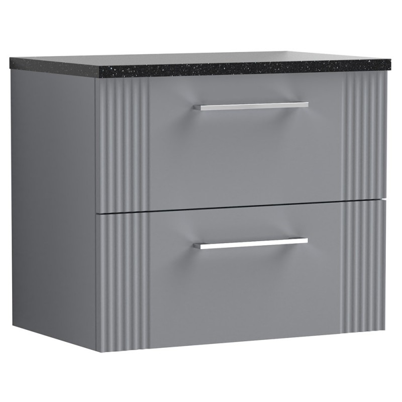 Deco Satin Grey 600mm Wall Hung 2 Drawer Vanity Unit with Laminate Top