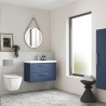 Deco Satin Blue 600mm Wall Hung 2 Drawer Vanity Unit with Mid-Edge Basin - Insitu