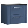 Deco Satin Blue 600mm Wall Hung 2 Drawer Vanity Unit with Laminate Top