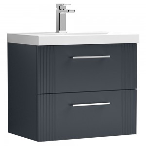 Deco 600mm Wall Hung 2 Drawer Vanity Unit with Mid-Edge Basin - Soft Black