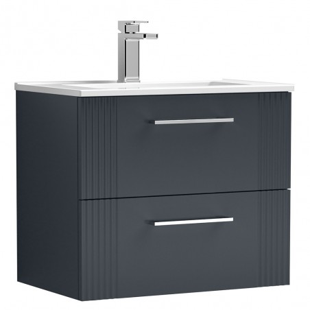 Deco  600mm Wall Hung 2 Drawer Vanity Unit with Minimalist Basin - Soft Black