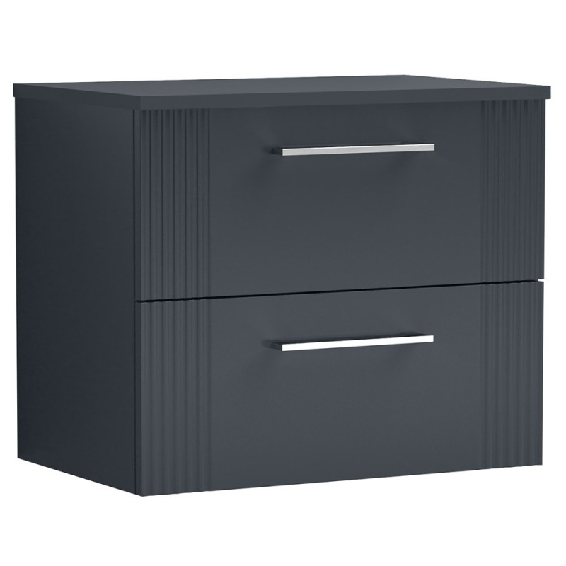 Deco 600mm Wall Hung 2 Drawer Vanity Unit with Worktop - Soft Black
