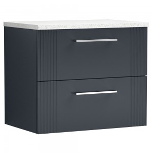 Deco 600mm Wall Hung 2 Drawer Vanity Unit with Laminate Top - Soft Black