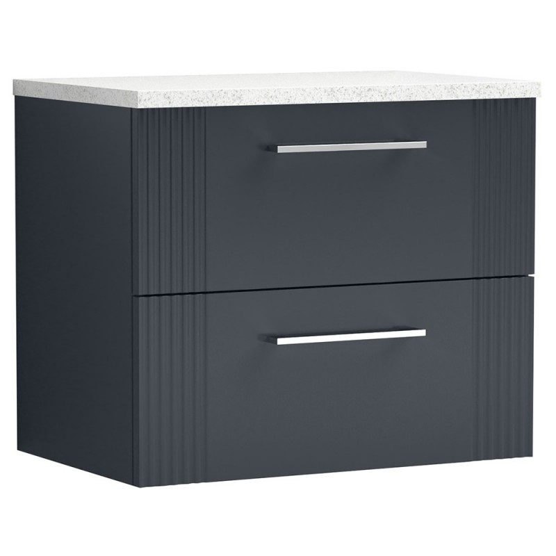 Deco 600mm Wall Hung 2 Drawer Vanity Unit with Laminate Top - Soft Black