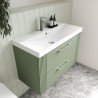 Deco Satin Reed Green 600mm Wall Hung 2 Drawer Vanity Unit with Thin-Edge Basin - Insitu