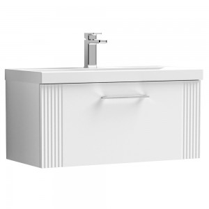Deco Satin White 800mm Wall Hung Single Drawer Vanity Unit with Mid-Edge Basin