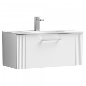 Deco Satin White 800mm Wall Hung Single Drawer Vanity Unit with Minimalist Basin