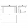 Deco Satin White 800mm Wall Hung Single Drawer Vanity Unit with Worktop - Technical Drawing