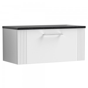 Deco Satin White 800mm Wall Hung Single Drawer Vanity Unit with Laminate Top