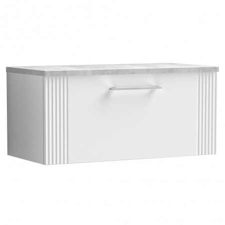 Deco Satin White 800mm Wall Hung Single Drawer Vanity Unit with Laminate Top