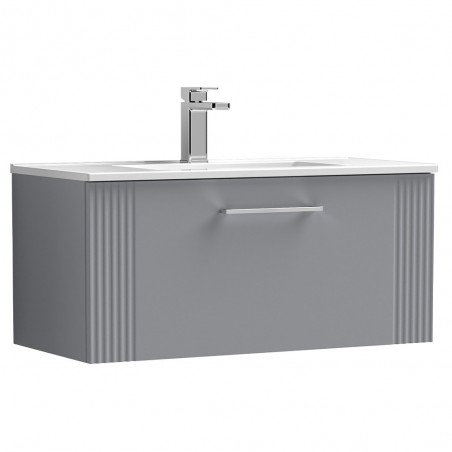 Deco Satin Grey 800mm Wall Hung Single Drawer Vanity Unit with Minimalist Basin