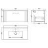 Deco Satin Grey 800mm Wall Hung Single Drawer Vanity Unit with Minimalist Basin - Technical Drawing