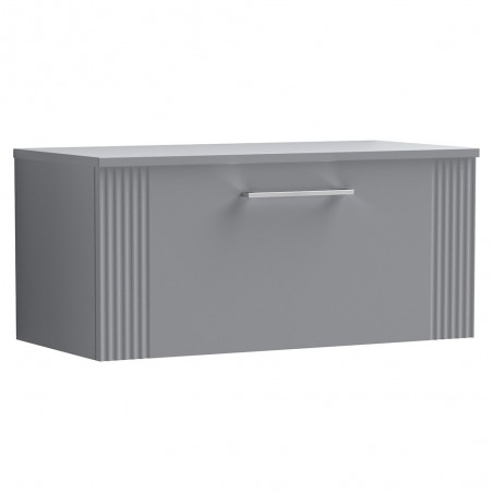 Deco Satin Grey 800mm Wall Hung Single Drawer Vanity Unit with Worktop