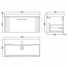 Deco Satin Blue 800mm Wall Hung Single Drawer Vanity Unit with Thin-Edge Basin - Technical Drawing