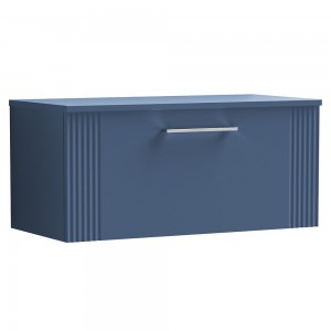 Deco Satin Blue 800mm Wall Hung Single Drawer Vanity Unit with Worktop