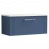 Deco Satin Blue 800mm Wall Hung Single Drawer Vanity Unit with Laminate Top