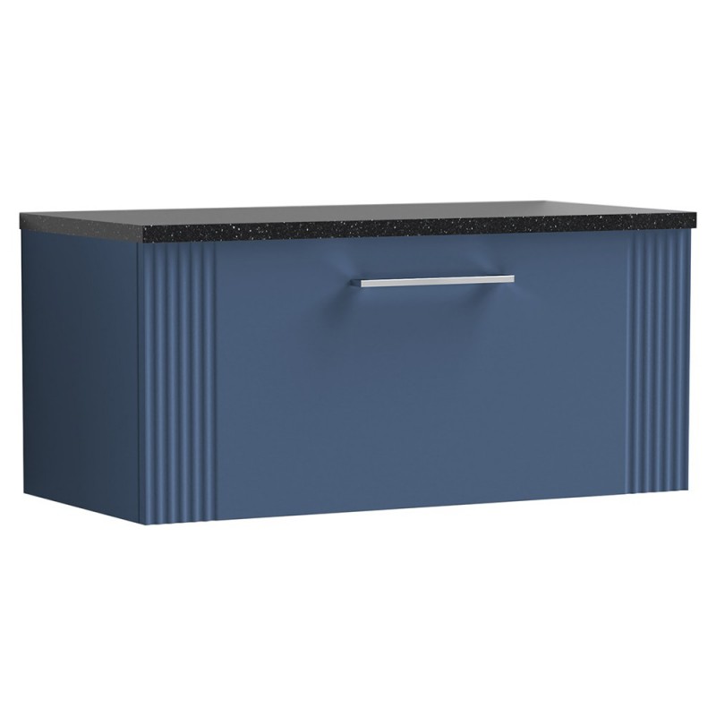 Deco Satin Blue 800mm Wall Hung Single Drawer Vanity Unit with Laminate Top