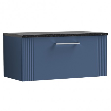 Deco Satin Blue 800mm Wall Hung Single Drawer Vanity Unit with Laminate Top