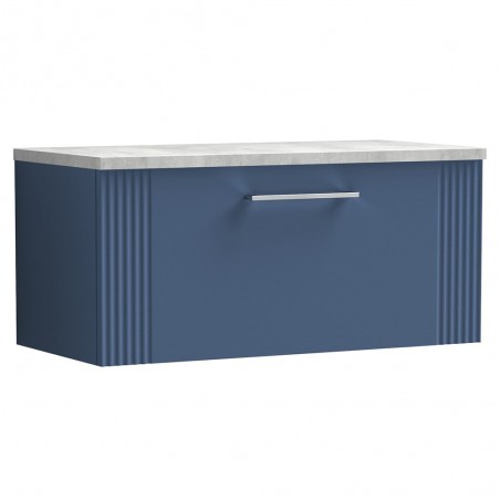 Deco Satin Blue 800mm Wall Hung Single Drawer Vanity Unit with Laminate Top