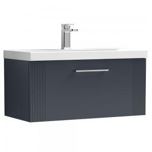 Deco 800mm Wall Hung Single Drawer Vanity Unit with Mid-Edge Basin - Soft Black