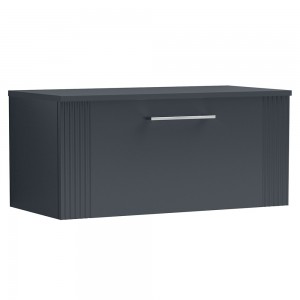 Deco 800mm Wall Hung Single Drawer Vanity Unit with Worktop - Soft Black