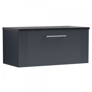 Deco 800mm Wall Hung Single Drawer Vanity Unit with Laminate Top - Soft Black